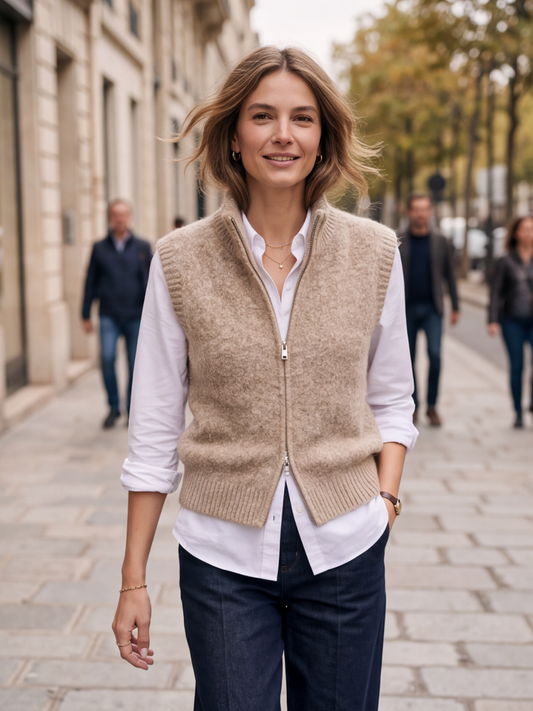 Gilet Mathilde - Tricot Zippé Sans Manches