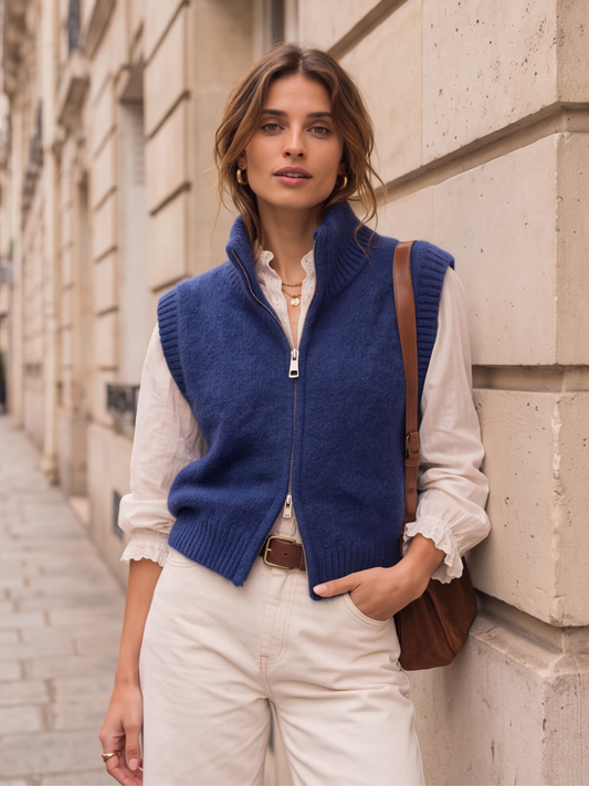 Gilet Mathilde - Tricot Zippé Sans Manches