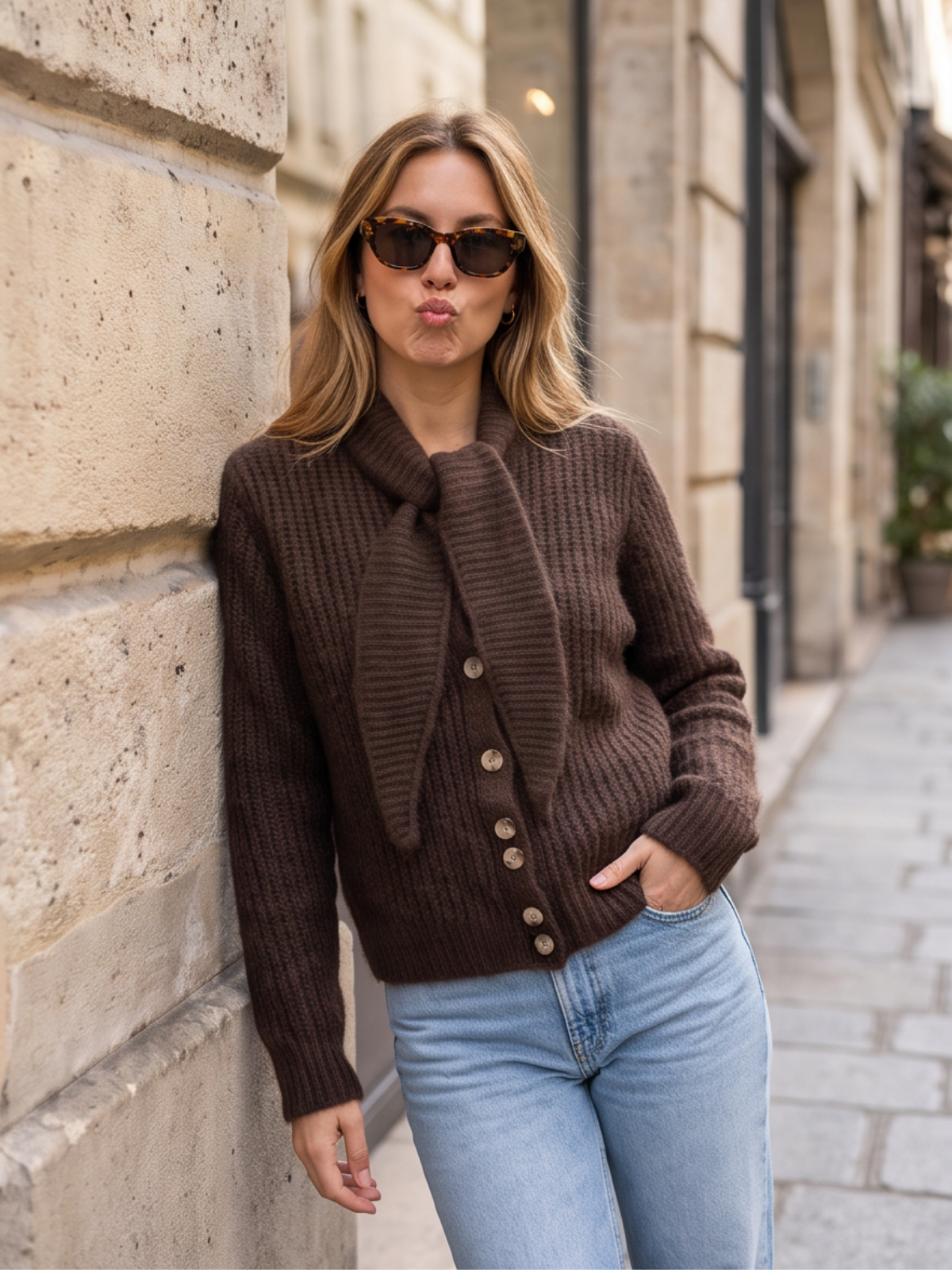 Gilet Rose - Maille Boutonnée