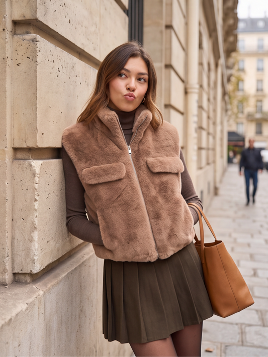 Gilet Séverine - Fausse Fourrure Taupe
