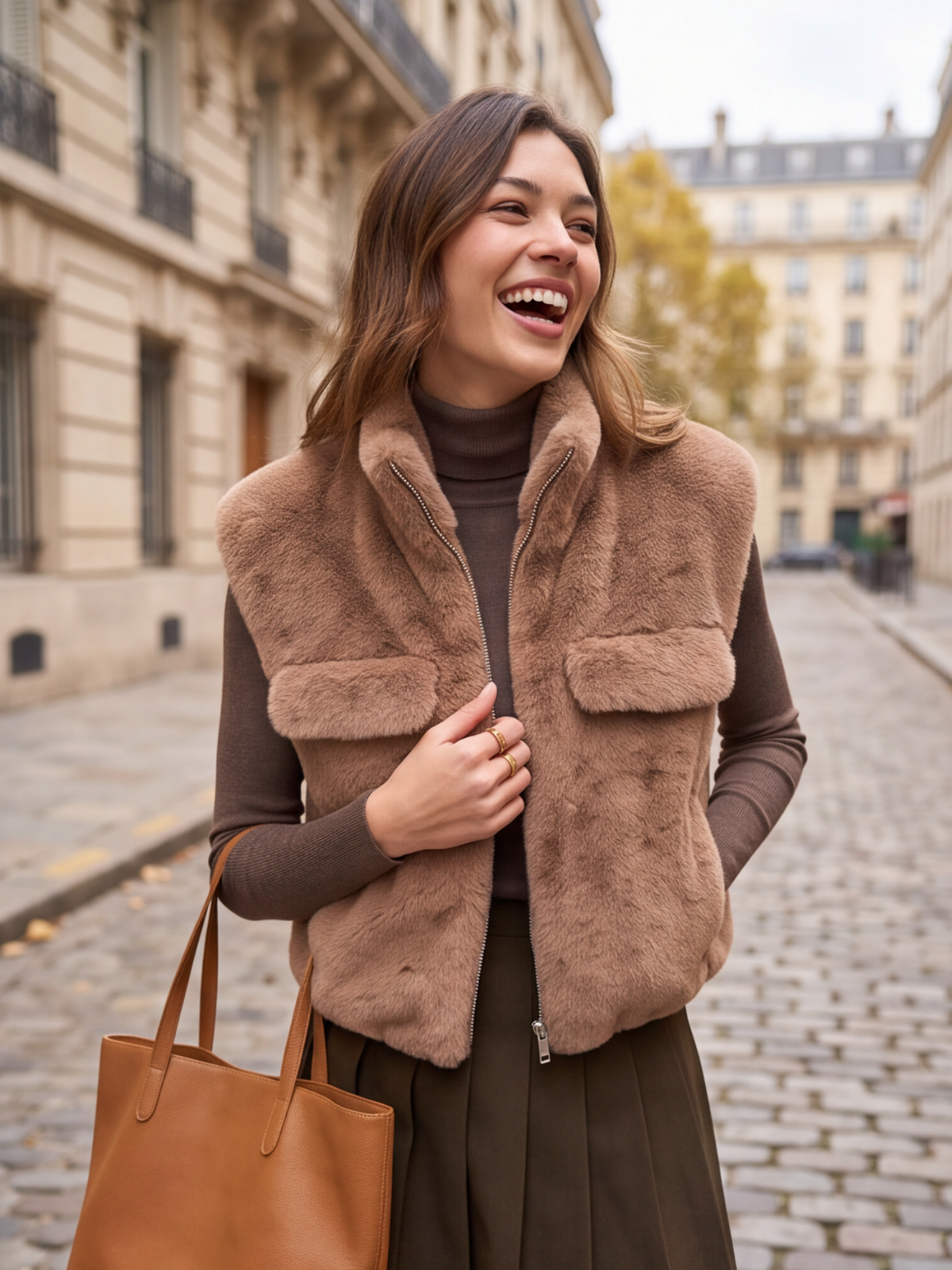 Gilet Séverine - Fausse Fourrure Taupe
