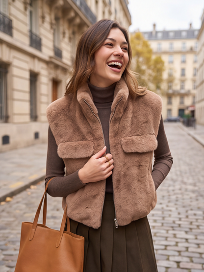 Gilet Séverine - Fausse Fourrure Taupe