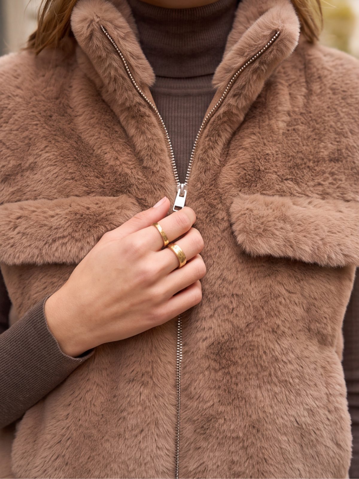 Gilet Séverine - Fausse Fourrure Taupe