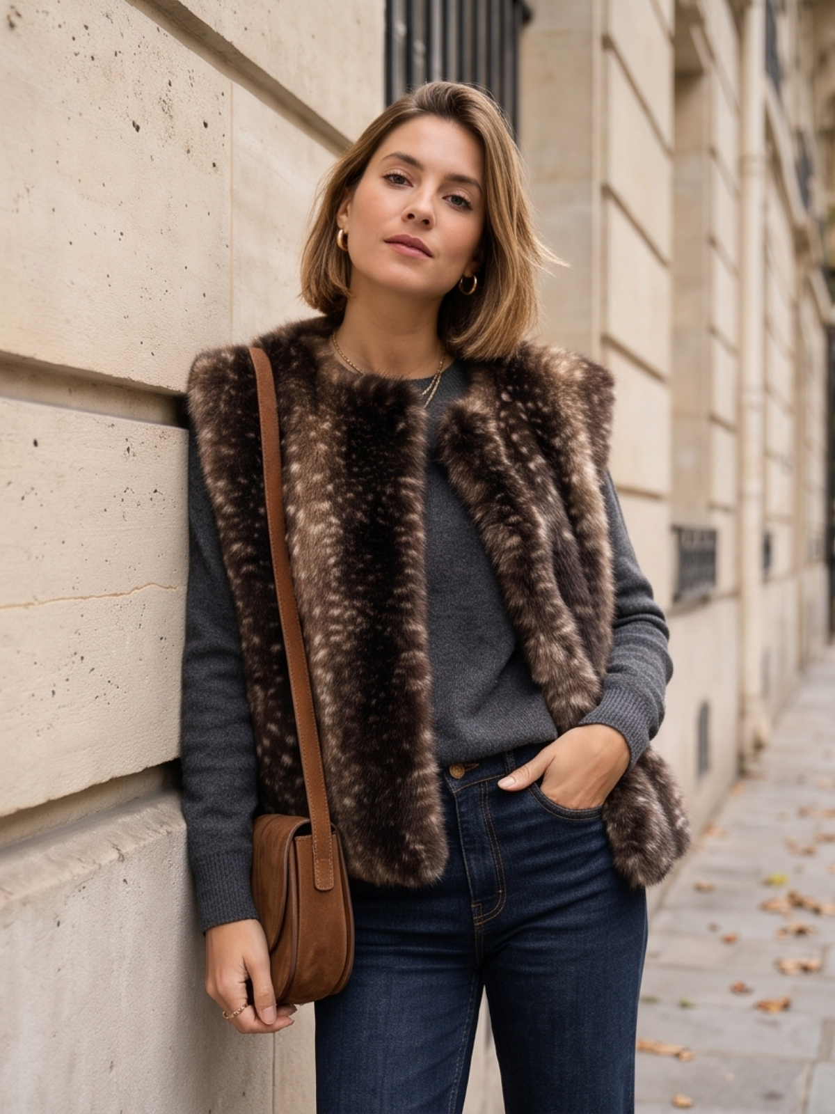 Gilet Sidonie - Fausse Fourrure Imprimé Faon