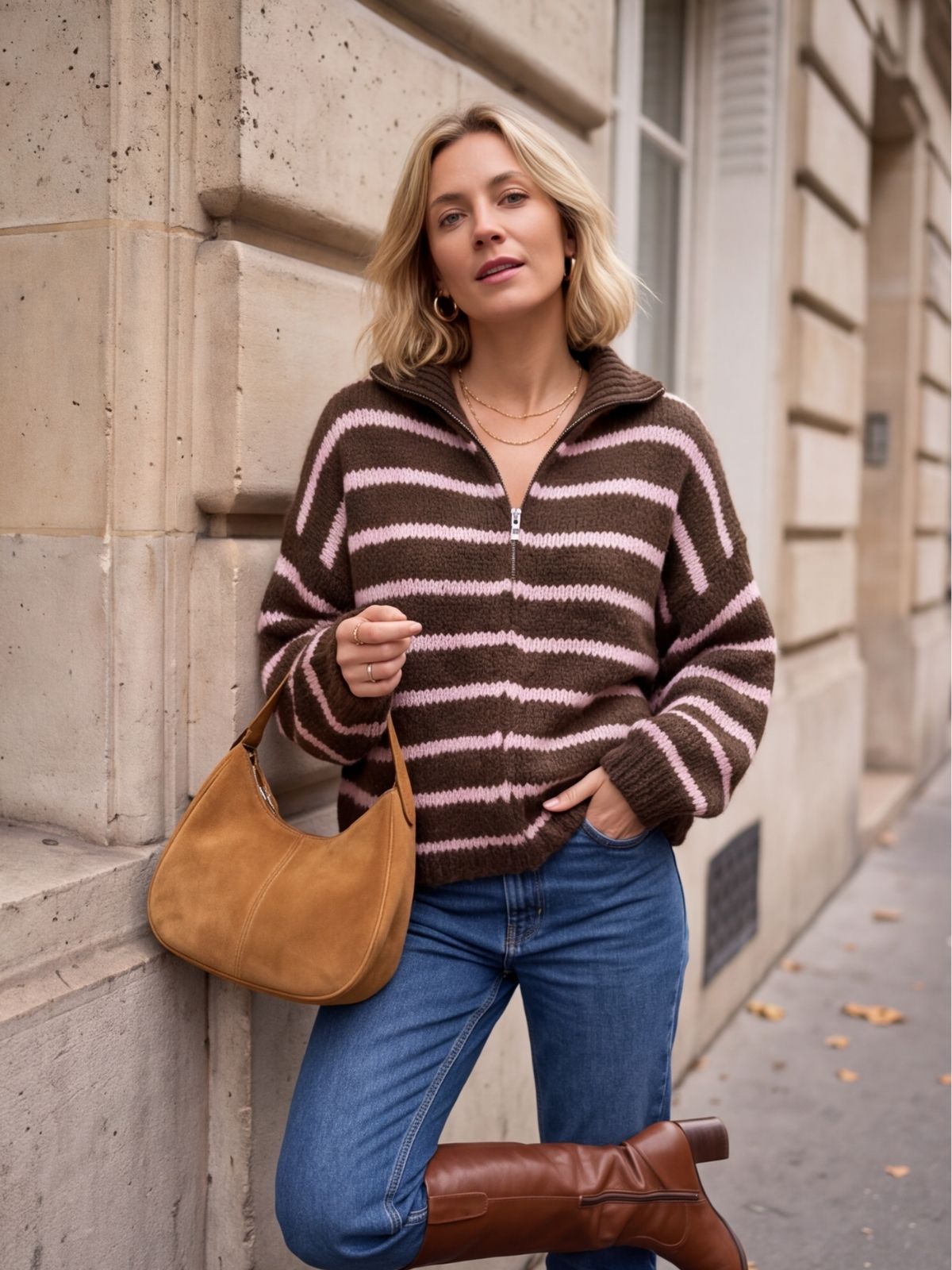 Gilet Solène - Rayé Zippé Col Montant