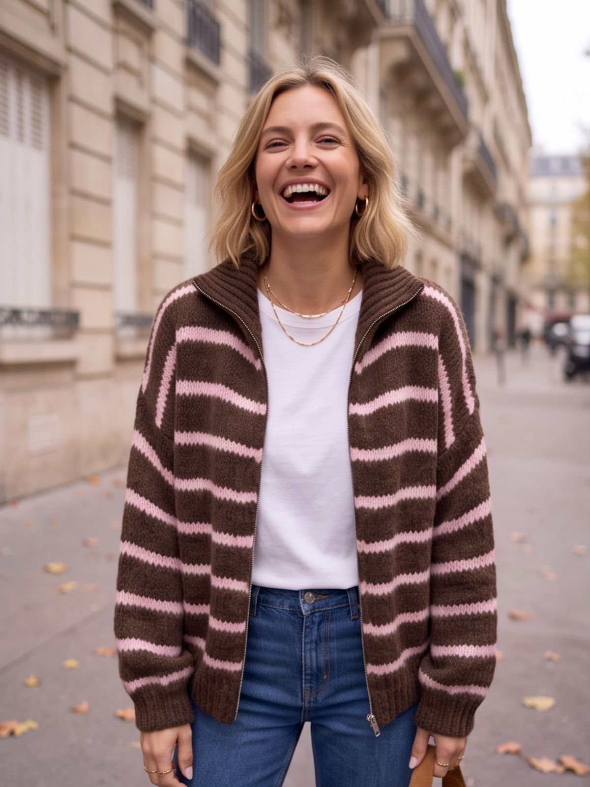 Gilet Solène - Rayé Zippé Col Montant