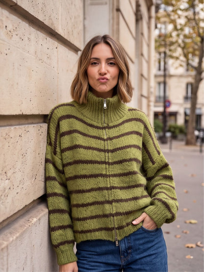Gilet Solène - Rayé Zippé Col Montant