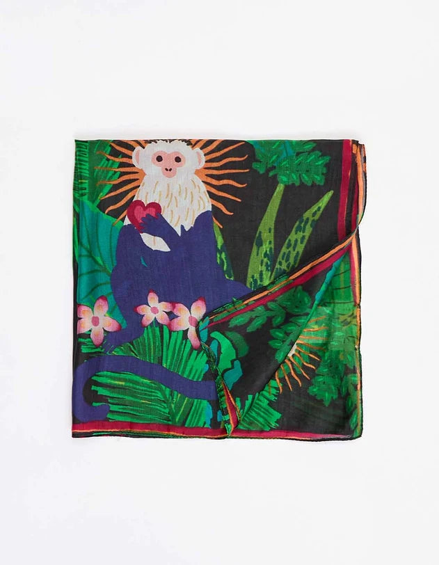 Carré de soie imprimé Monkey La Fiancée du Mékong 50x50 cm - Hippie Chic