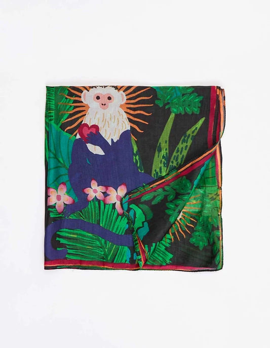 Carré de soie imprimé Monkey La Fiancée du Mékong 50x50 cm - Hippie Chic