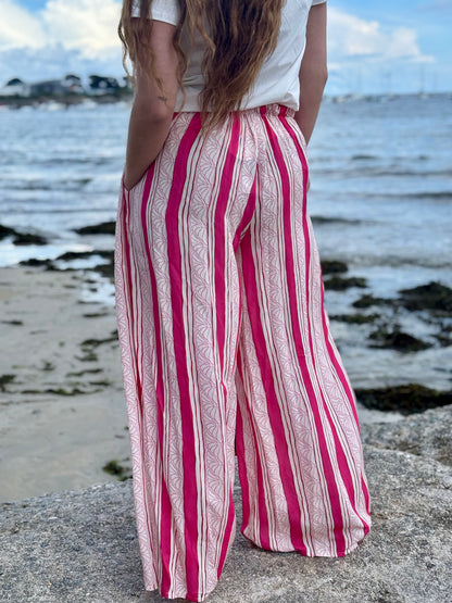 Pantalon Fluide à Rayures et Imprimés