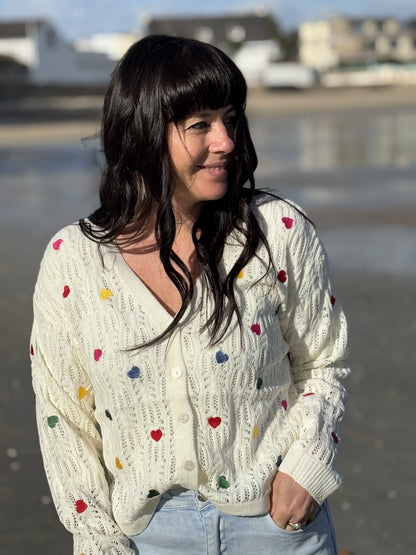 Gilet Brodé à Coeurs Multicolores