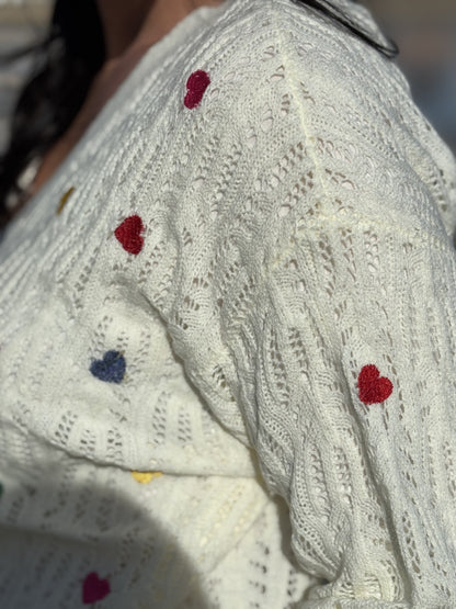 Gilet Brodé à Coeurs Multicolores