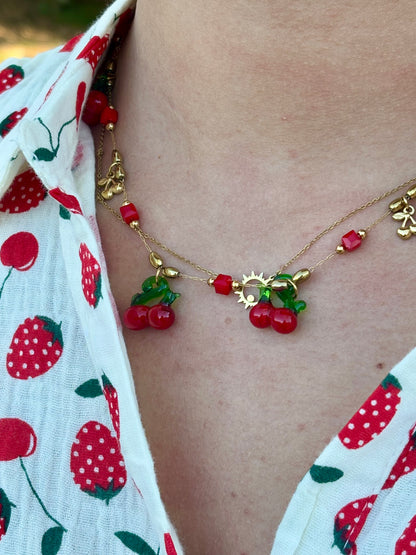 Collier fantaisie "Cerise d’Été"