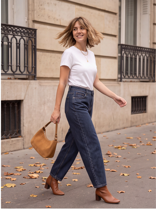 Jean barrel court bleu 100 % coton Bony - Hippie Chic, photo 1