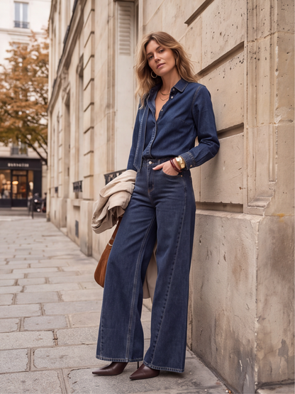 Jean palazzo taille haute bleu foncé Barnes - Hippie Chic, photo 3