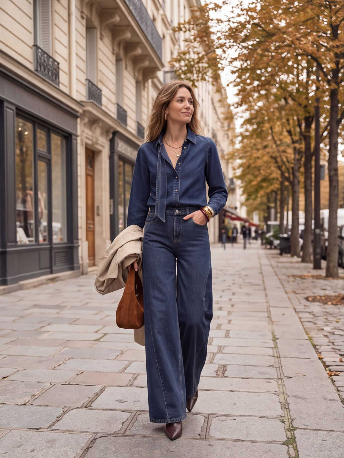 Jean palazzo taille haute bleu foncé Barnes - Hippie Chic, photo 1