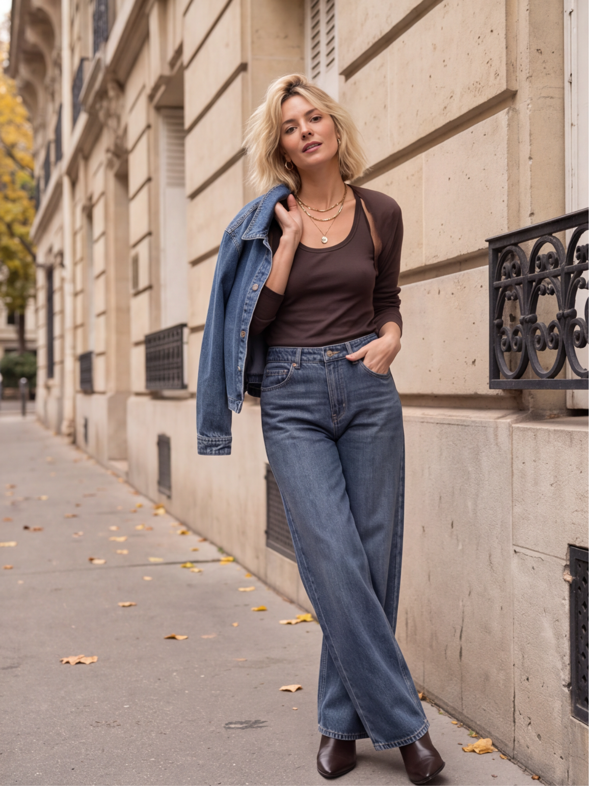 Jean barrel bleu délavé effet stone Brune - Hippie Chic, photo 1