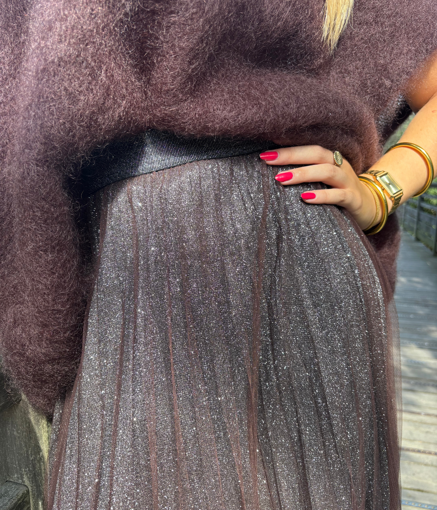 Jupe plissée café femme