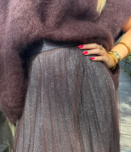 Jupe plissée café femme