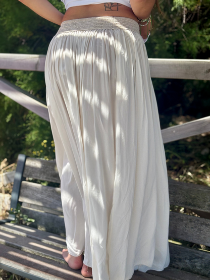 Jupe longue fluide en viscose creme