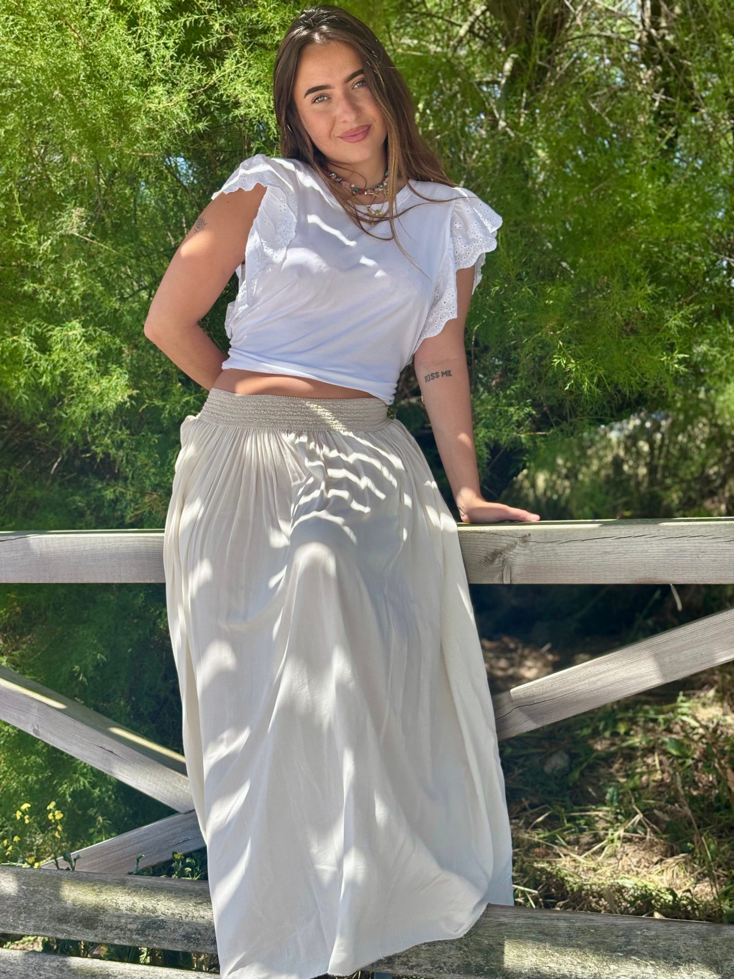 Jupe longue fluide en viscose creme
