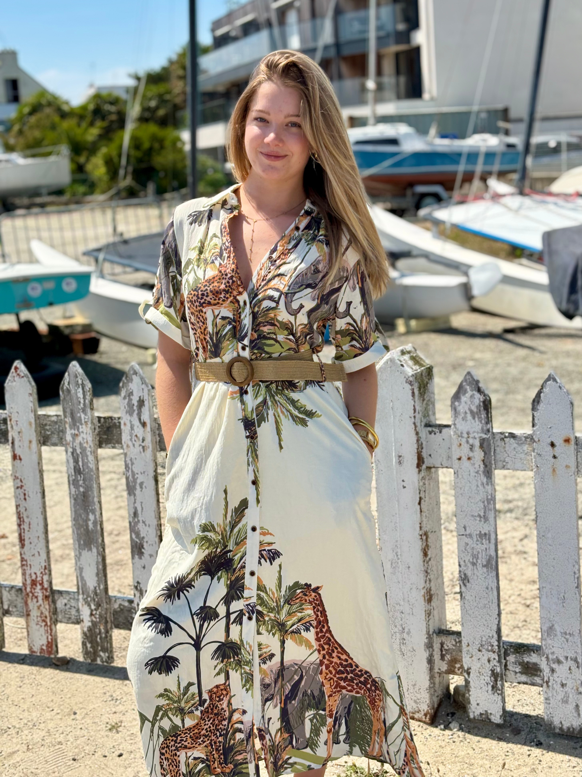 Robe chemise imprimé safari ecru