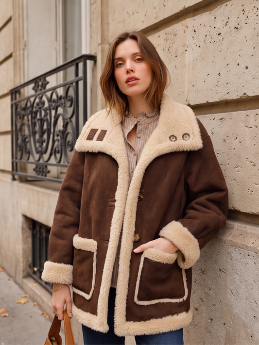 Manteau Bérénice - Effet Peau Lainée Col Large