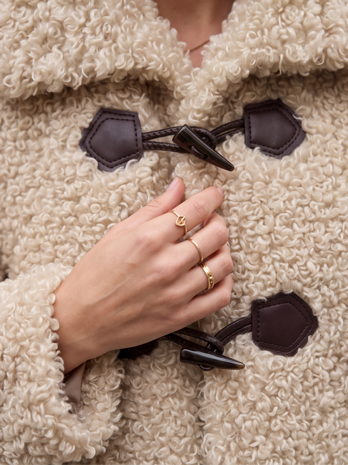 Manteau Honorine - Teddy Écru à Brandebourgs
