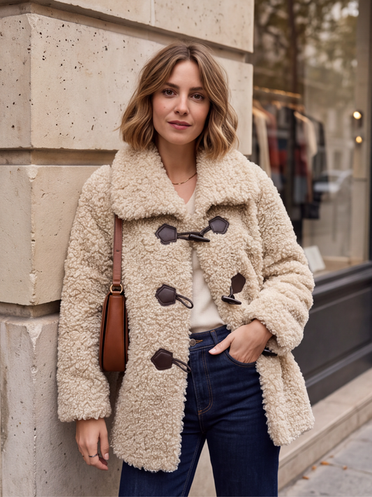 Manteau Honorine - Teddy Écru à Brandebourgs