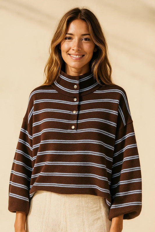 Pull Rayures Bleu Marron