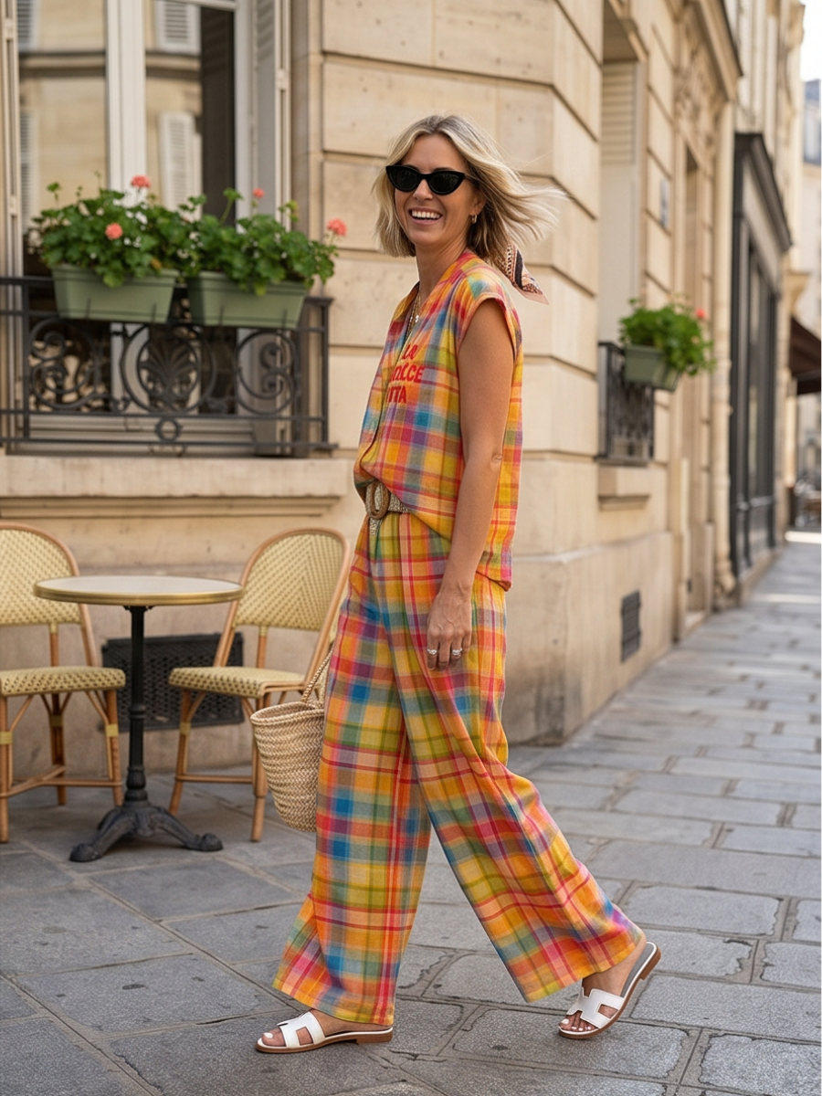Pantalon Camille - Tartan Coloré