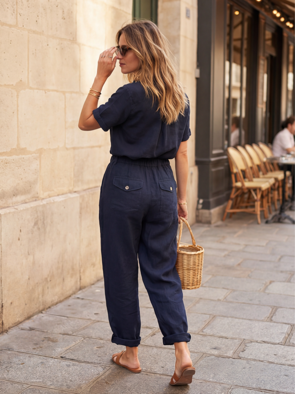 Pantalon Élastiqué Lin Femme