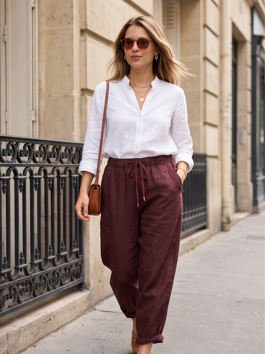 Pantalon Élastiqué Lin Femme