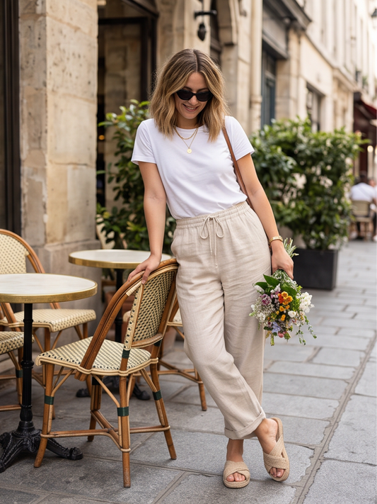 Pantalon Élastiqué Lin Femme
