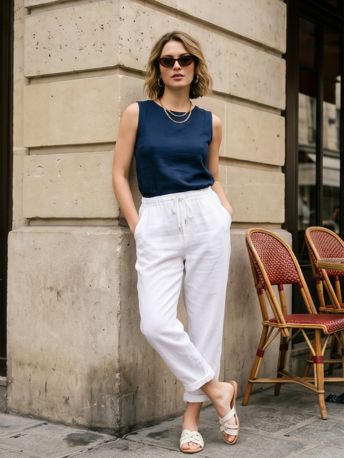 Pantalon Élastiqué Lin Femme