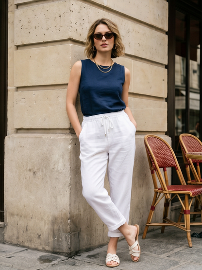 Pantalon Élastiqué Lin Femme