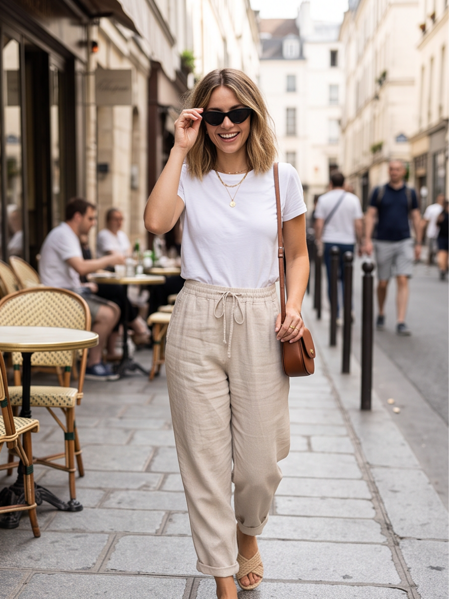 Pantalon Élastiqué Lin Femme