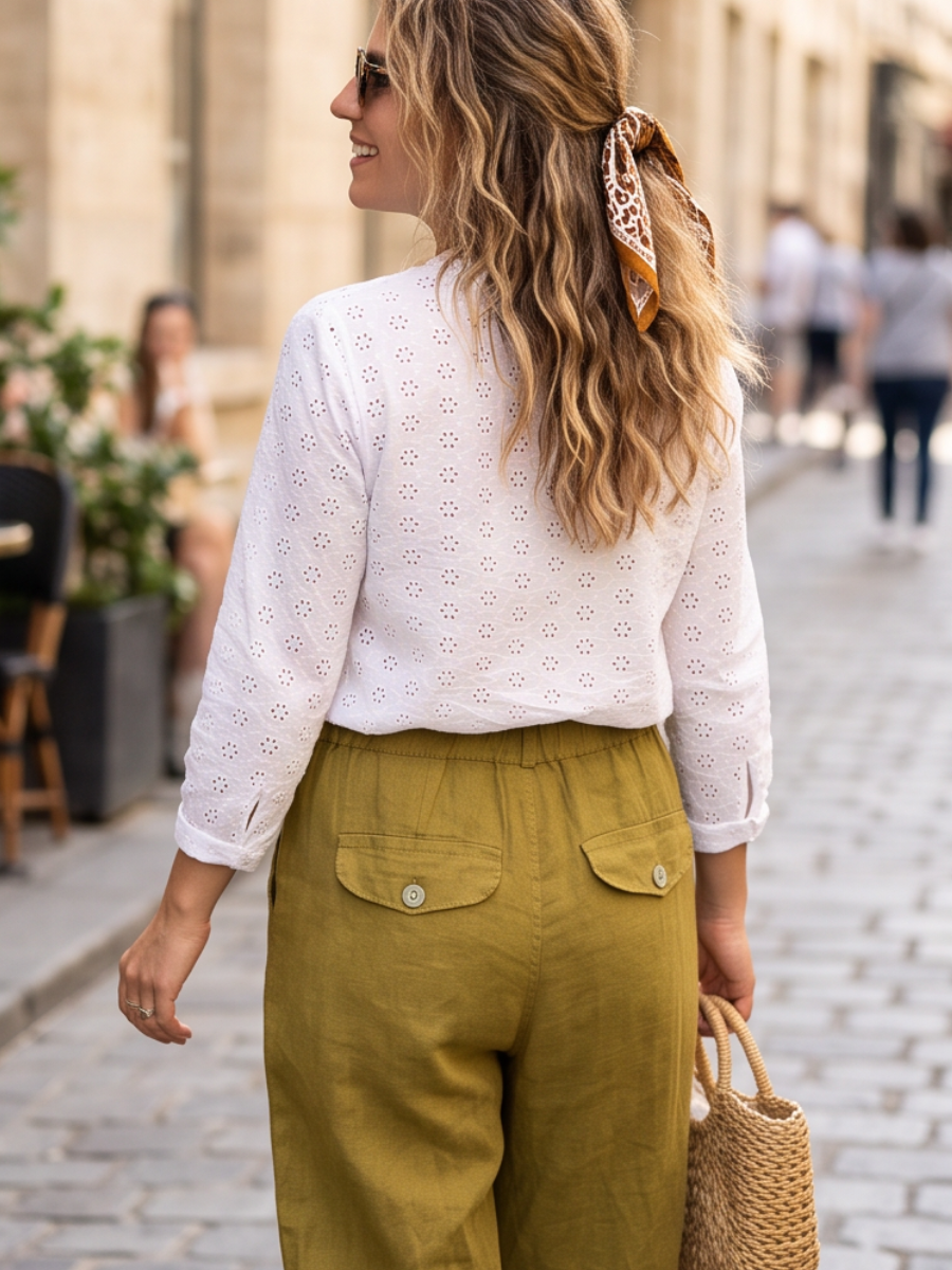 Pantalon Élastiqué Lin Femme