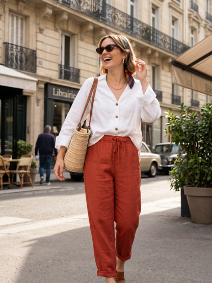Pantalon Élastiqué Lin Femme