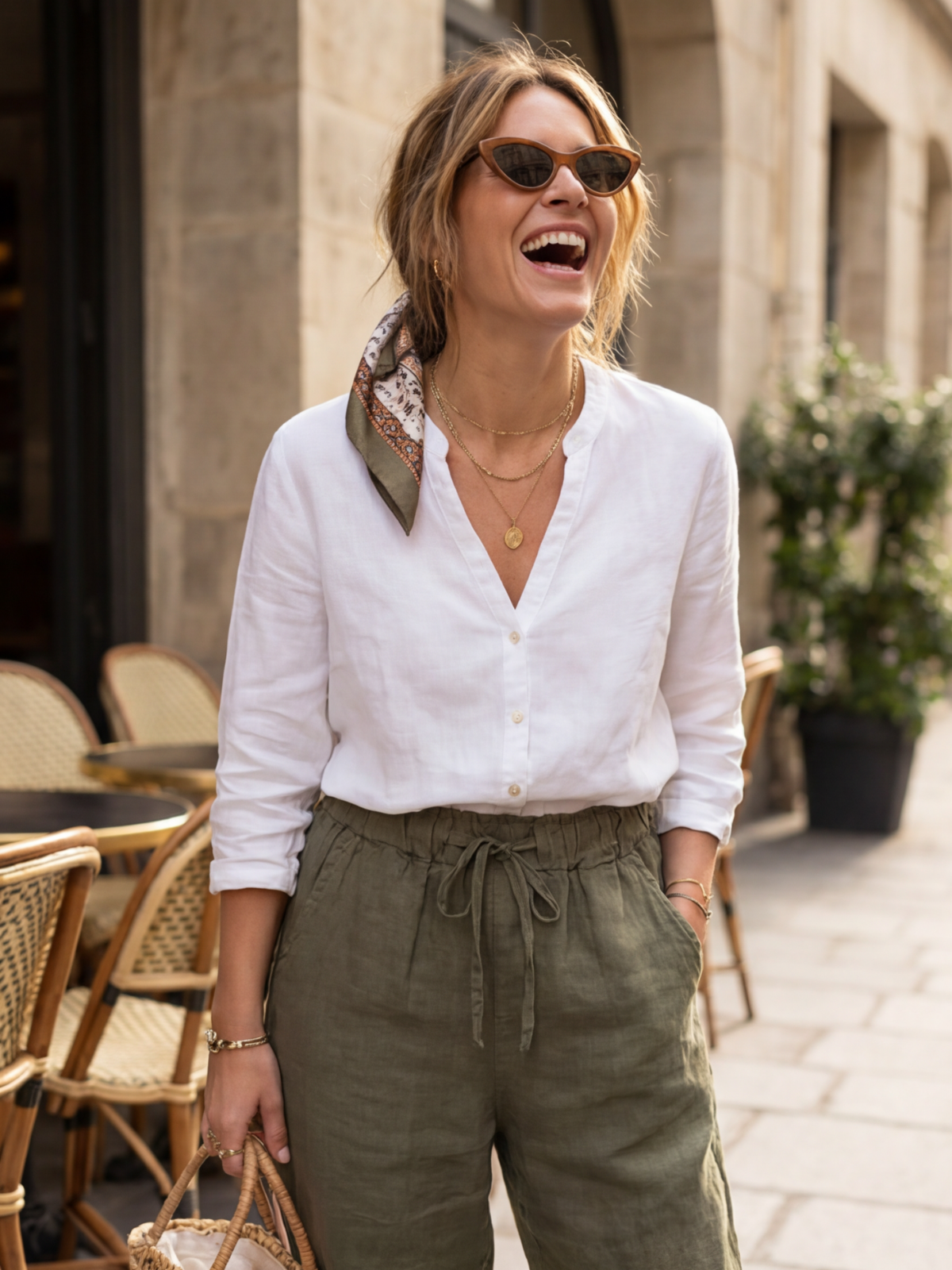 Pantalon Élastiqué Lin Femme