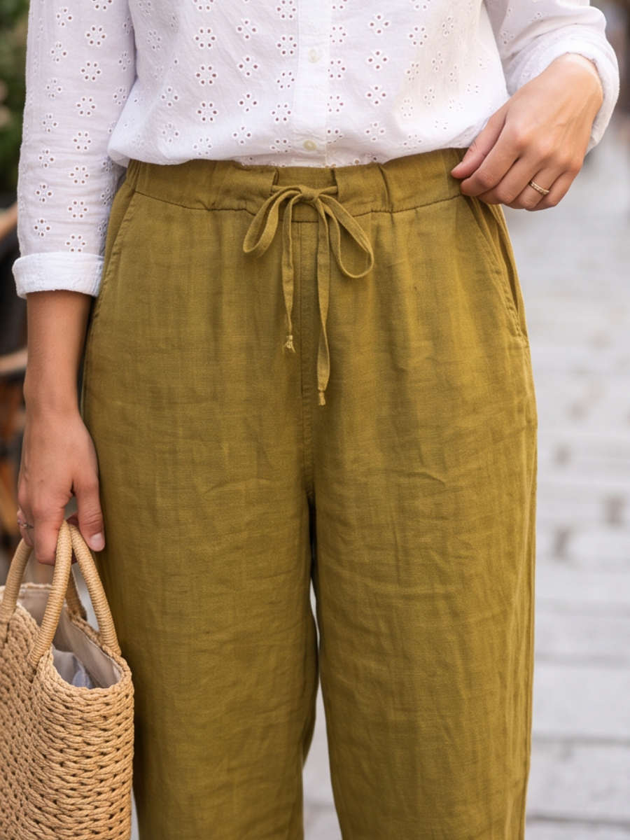 Pantalon Élastiqué Lin Femme