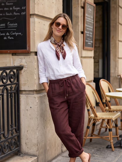 Pantalon Élastiqué Lin Femme
