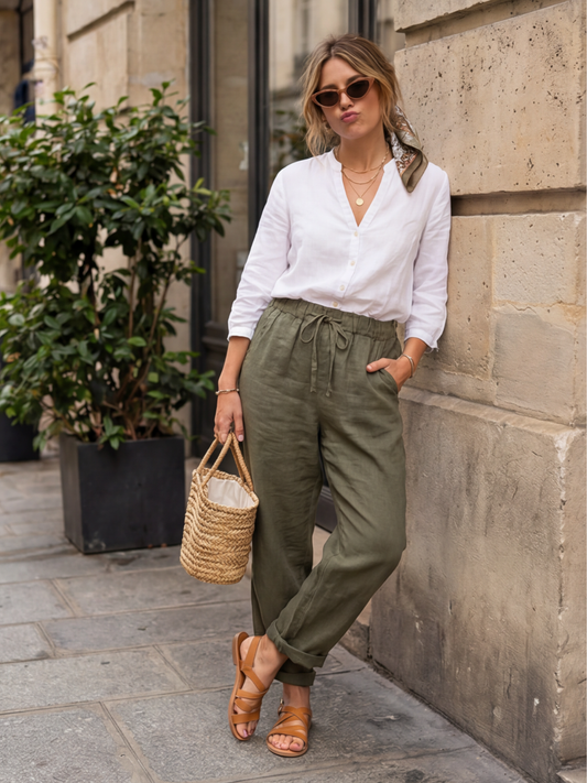Pantalon Élastiqué Lin Femme