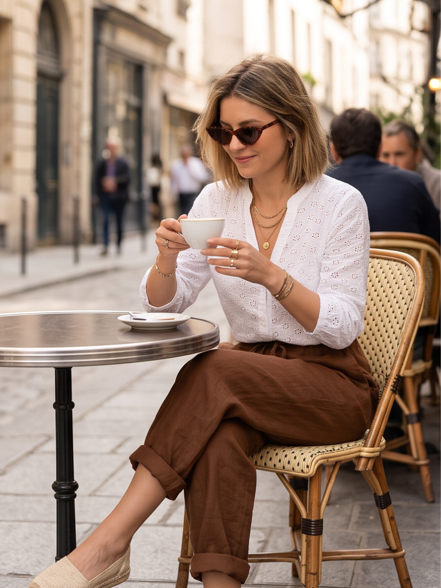 Pantalon Élastiqué Lin Femme