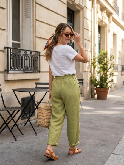 Pantalon Élastiqué Lin Femme