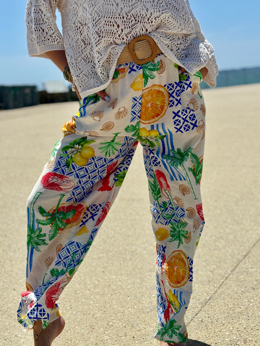 Pantalon large imprimé tropical