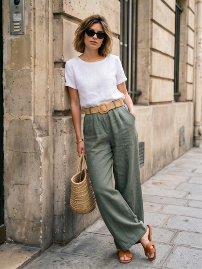 Pantalon Lin Ceinturé
