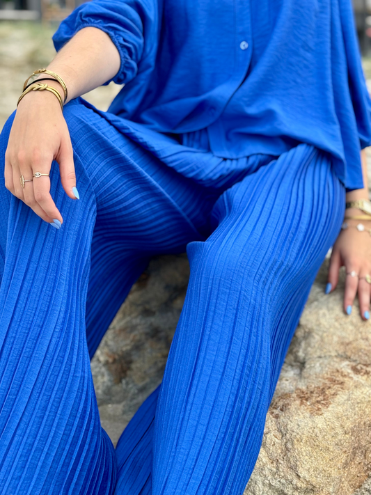 Pantalon ample taille élastique bleu électrique