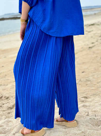 Pantalon ample taille élastique bleu électrique