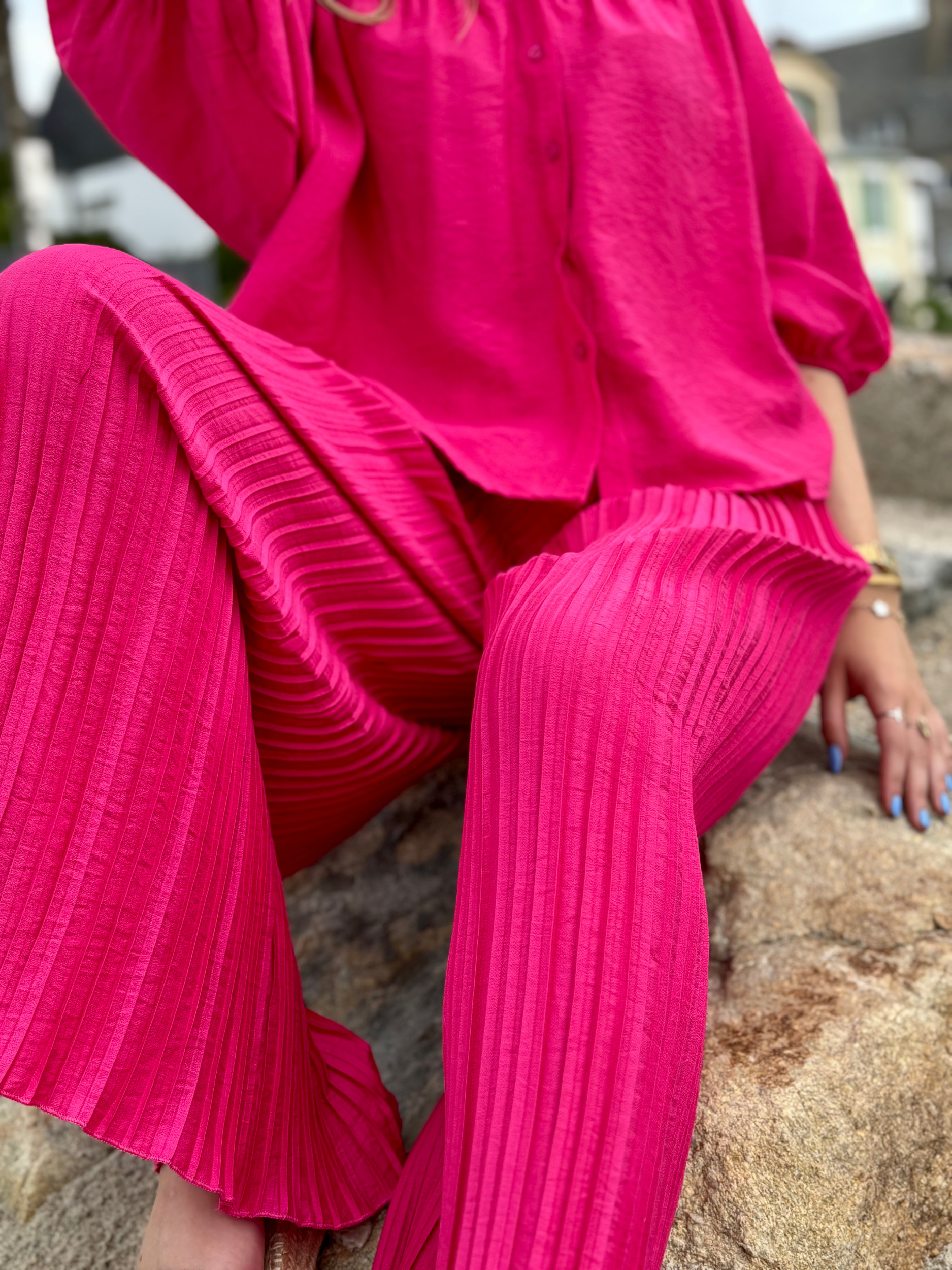 Pantalon ample taille élastique fuchsia